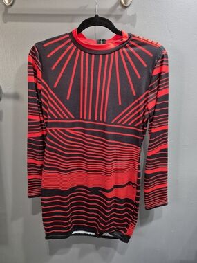 Red and Black Striped Geometric Mini Dress Satin Like Material Size Medium